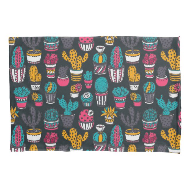 Hand Drawn Cactus in Sketch Style Pattern Pillowcase (Front-Left)