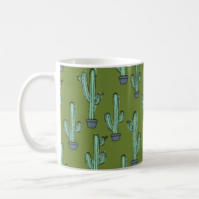 Hand drawn cactus pattern coffee mug (Left)