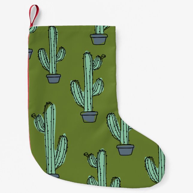 Hand drawn cactus pattern small christmas stocking (Front)