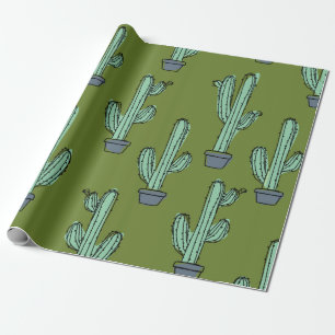 Hand drawn cactus pattern wrapping paper
