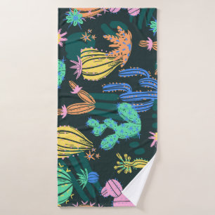 Hand-drawn cactus: Scandinavian seamless. Bath Towel