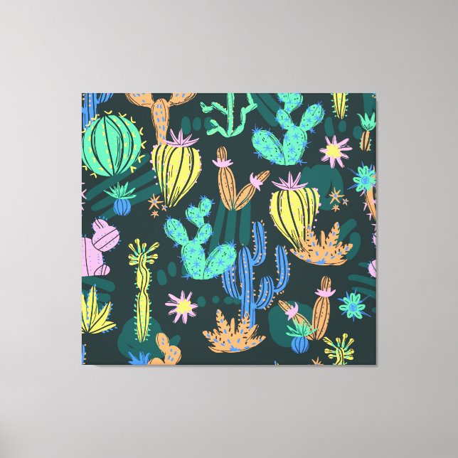 Hand-drawn cactus: Scandinavian seamless. Canvas Print (Front)