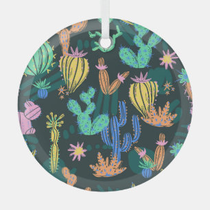 Hand-drawn cactus: Scandinavian seamless. Glass Tree Decoration