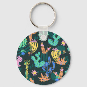 Hand-drawn cactus: Scandinavian seamless. Key Ring