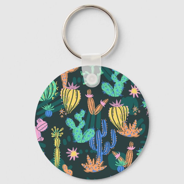 Hand-drawn cactus: Scandinavian seamless. Key Ring (Front)