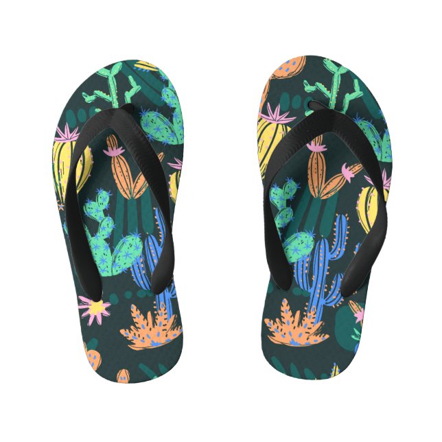 Hand-drawn cactus: Scandinavian seamless. Kid's Flip Flops (Footbed)