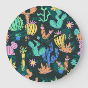 Hand-drawn cactus: Scandinavian seamless. Large Clock
