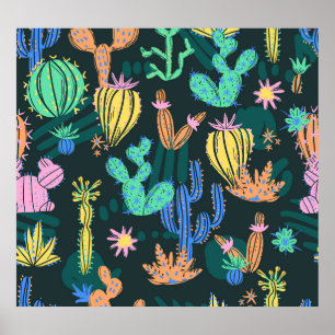 Hand-drawn cactus: Scandinavian seamless. Poster