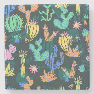 Hand-drawn cactus: Scandinavian seamless. Stone Coaster