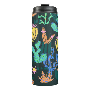 Hand-drawn cactus: Scandinavian seamless. Thermal Tumbler