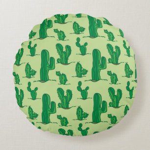 Hand-drawn cactus: seamless pattern. round cushion