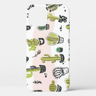 Hand-drawn cactus: vintage seamless. iPhone 12 case