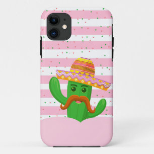 hand drawn cactus with stripes background iPhone 11 case