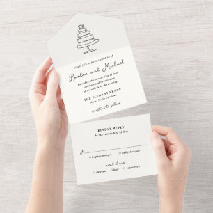 Hand Drawn Cake Doodle Modern Wedding All In One Invitation