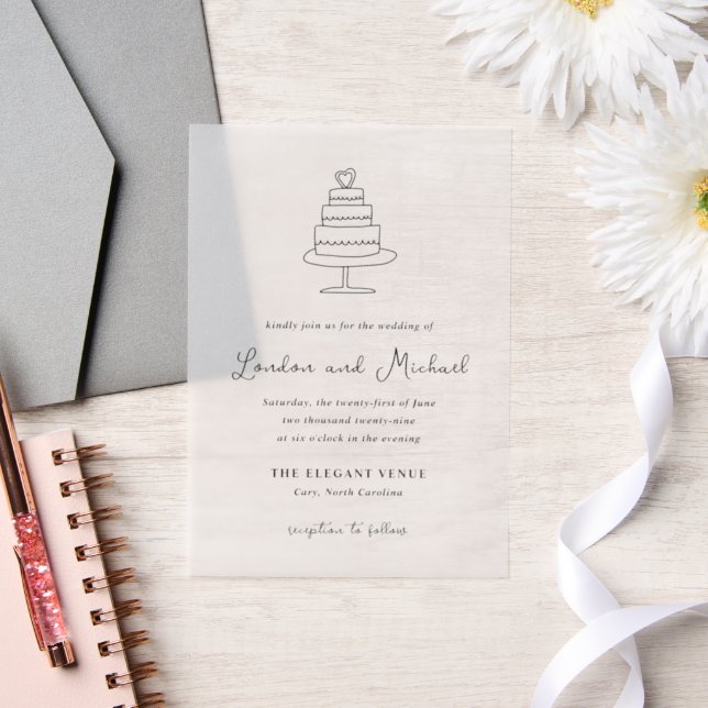 Hand Drawn Cake Doodle Modern Wedding Vellum Invitations (Wedding)