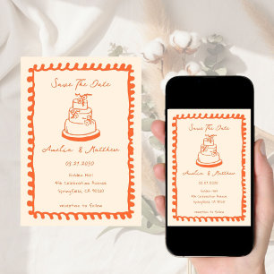 hand drawn Cake Doodle Whimsical Wedding Invitation