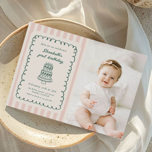 Hand Drawn Cake Quirky Unique 1st Birthday Photo Invitation