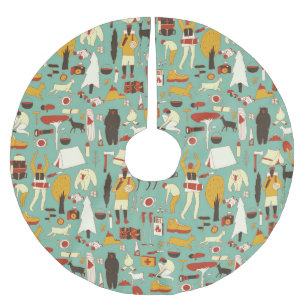 Hand-drawn camping, retro seamless pattern. brushed polyester tree skirt