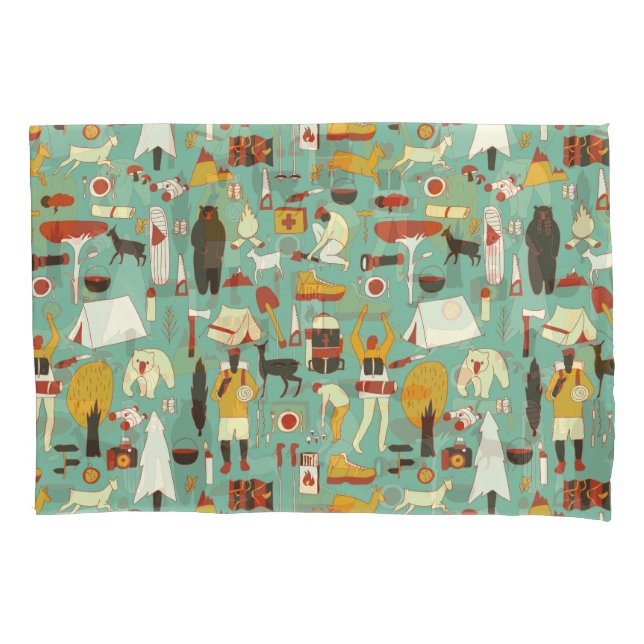 Hand-drawn camping, retro seamless pattern. pillowcase (Front)