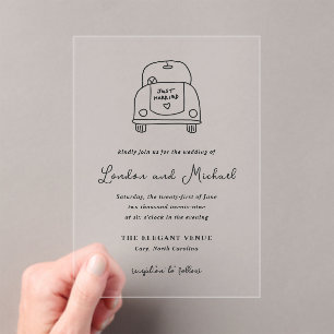 Hand Drawn Car Doodle Modern Wedding Acrylic Invitations