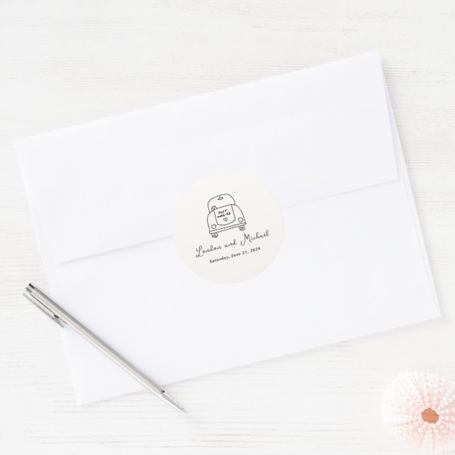 Hand Drawn Car Doodle Modern Wedding Classic Round Sticker (Envelope)
