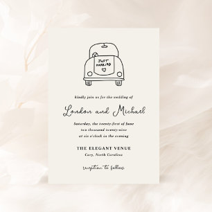 Hand Drawn Car Doodle Modern Wedding Invitation