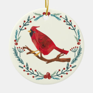Hand-Drawn Cardinal Elegant Personalised Ceramic Tree Decoration