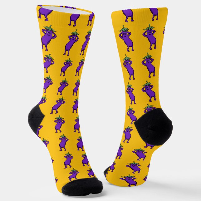 Hand Drawn Cartoon Cute Eggplants Posing Keychain Socks (Angled)