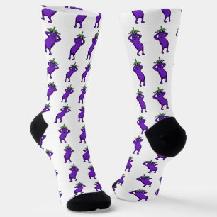 Hand Drawn Cartoon Cute Eggplants Posing Socks