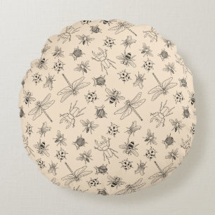 Hand-Drawn Cartoon Insects Pattern  Round Cushion