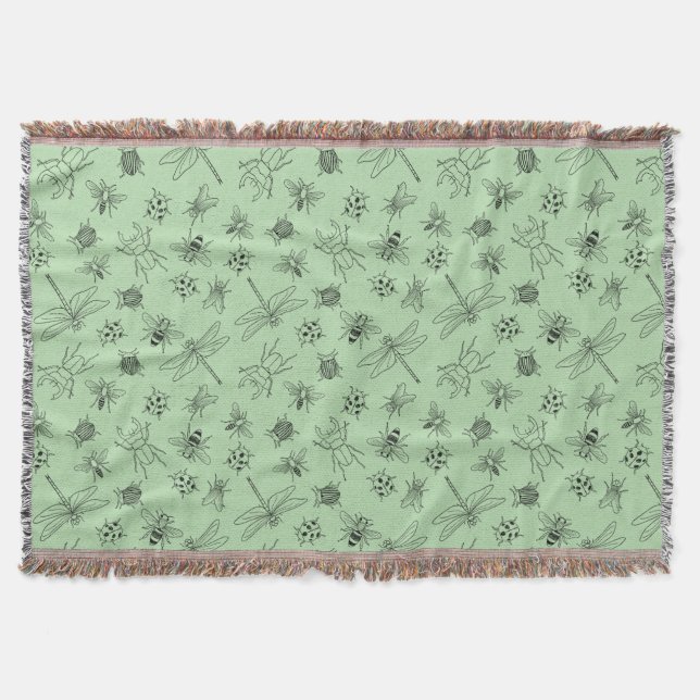 Hand-Drawn Cartoon Insects Pattern Throw Blanket (Front)