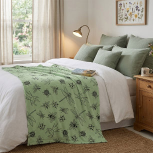 Hand-Drawn Cartoon Insects Pattern Throw Blanket