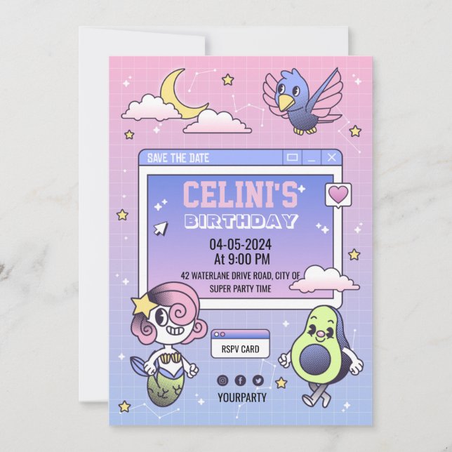 hand-drawn cartoon invitation for your child’s  (Front)