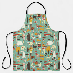 hand drawn cartoon seamless camping pattern. Picni Apron