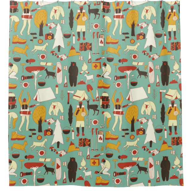 hand drawn cartoon seamless camping pattern. Picni Shower Curtain (Front)