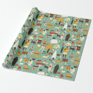 hand drawn cartoon seamless camping pattern. Picni Wrapping Paper