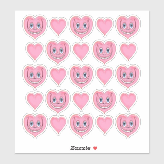 Hand Drawn Cartoon Smiling Cute Pink I Heart (Sheet)