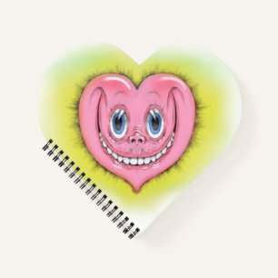 Hand Drawn Cartoon Smiling Cute Pink I Heart Notebook