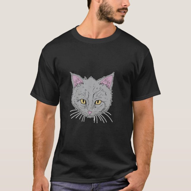 Hand Drawn Cat Head Realistic Style T-Shirt (Front)