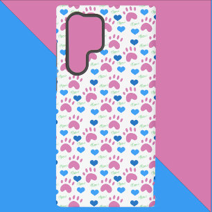 Hand Drawn Cat Paws Hearts Meows Pink Blue Green Samsung Galaxy Case