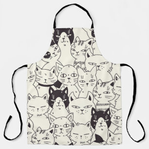 Hand-drawn cats doodle seamless pattern. apron