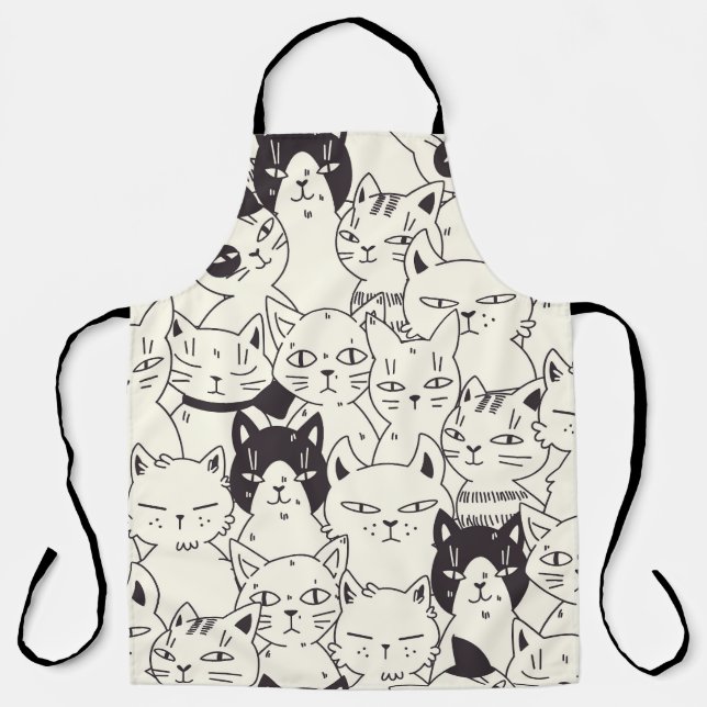 Hand-drawn cats doodle seamless pattern. apron (Front)