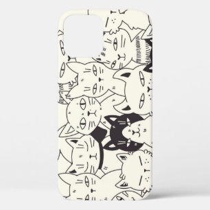 Hand-drawn cats doodle seamless pattern. iPhone 12 case