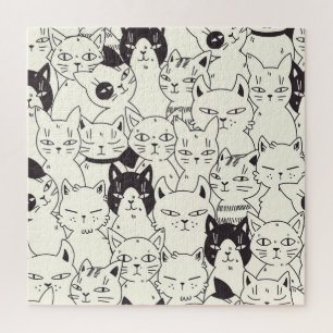 Hand-drawn cats doodle seamless pattern. jigsaw puzzle