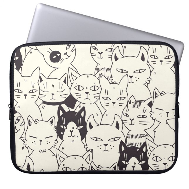 Hand-drawn cats doodle seamless pattern. laptop sleeve (Front)