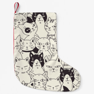 Hand-drawn cats doodle seamless pattern. small christmas stocking