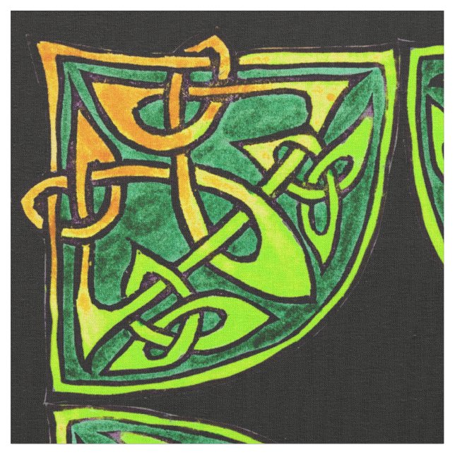 Hand-drawn Celtic Green Tile Pattern Fabric (Close Up)