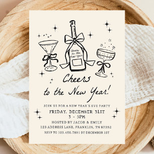Hand Drawn Champagne Cheers New Years Eve Party Invitation