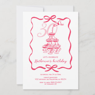Hand Drawn Champagne Cocktail 30th Birthday Party Invitation