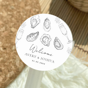Hand Drawn Champagne & Oysters Roast Party Welcome Classic Round Sticker